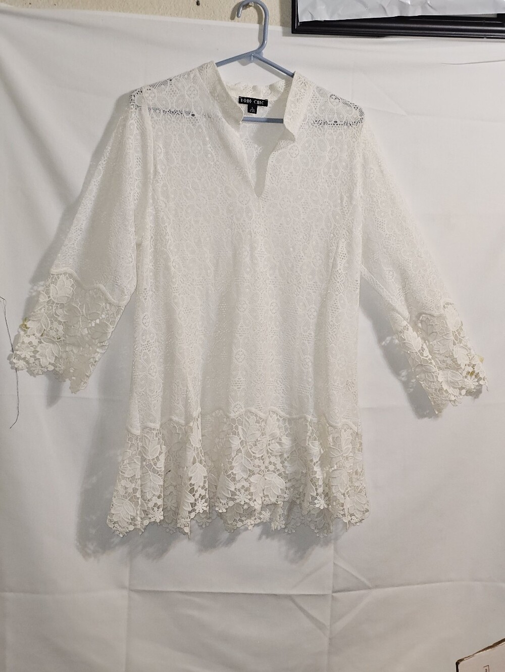 Boho Chic Vasi White Sheer Lace Tunic Size Large - Picture 5 of 10